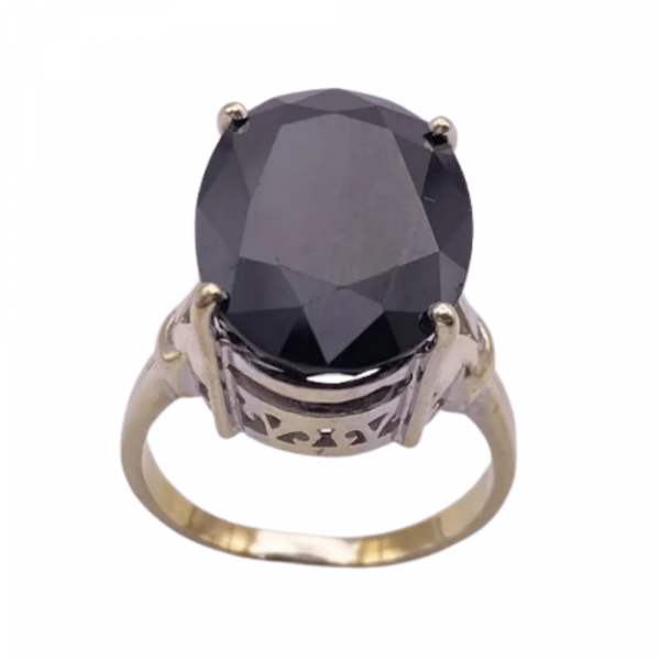 BIG Faceted Onyx Vintage Ring 14K Gold front