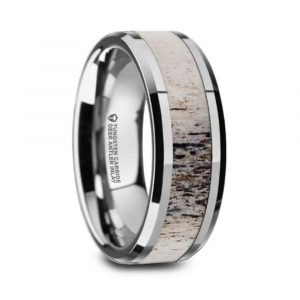 BUCK Men's Wedding Band with Deer Antler Inlay - Tungsten