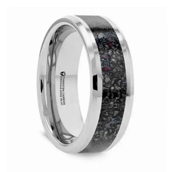 DRACARYS Black Dinosaur Inlay Men's Wedding Band - Tungsten