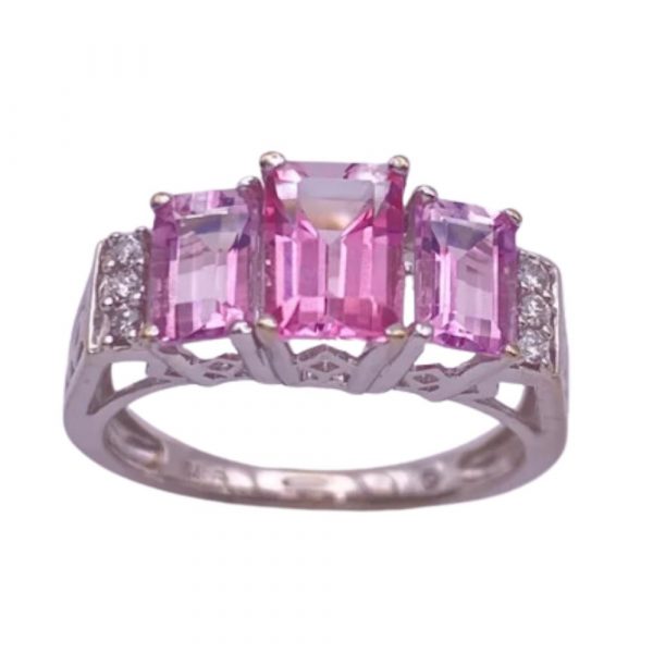 Diamond and Lab Pink Sapphire Estate Ring 2.84 Carat TGW 14K White Gold bottom view