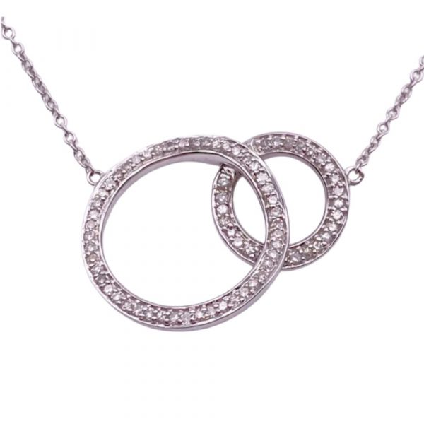 Double Circle Diamond Necklace 14K White Gold .37 Carat TW closeup