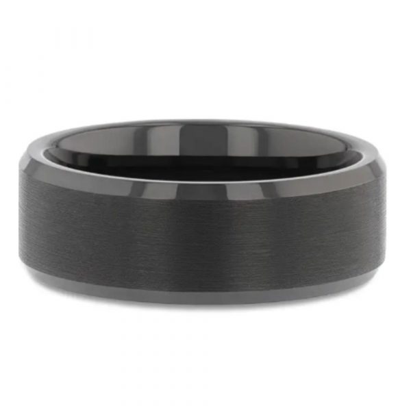 ELISE Black Men's Wedding Band with Brushed Center and Beveled Edges - Tungsten (2)