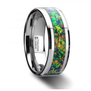 ETHEREAL Men's Wedding Band with Blue and Orange Opal Inlay - Tungsten