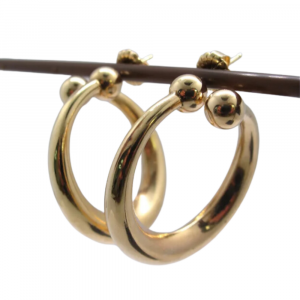 Funky Ball Hoops, 14k Yellow Gold