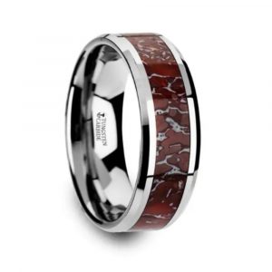 JURASSIC Red Dinosaur Bone Men's Wedding Band - Tungsten