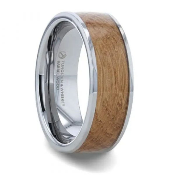 MALT Whiskey Barrel Inlayed Men's Wedding Band - Tungsten