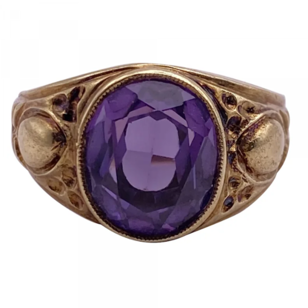 Men's Lab Alexandrite Ring 6.22 Carat 14K Gold, June Birthstone