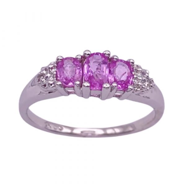 Natural Pink Sapphire and Diamond Ring 1.20 Carat TGW 10K White Gold bottom view