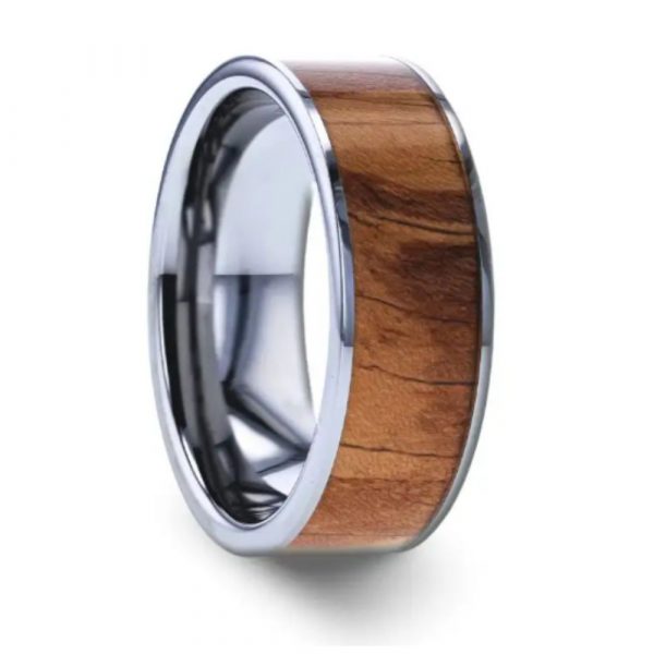 OLIVASTER Men's Wedding Band with Olive Wood Inlay - Tungsten