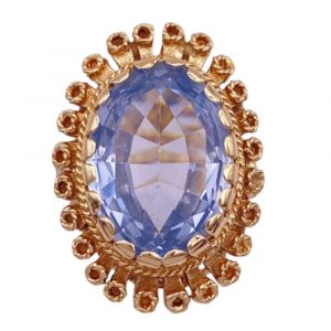 Ornate Statement Ring 14K Gold Sky Blue Topaz 18.40 Carat Solitaire