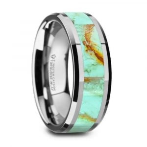 PIERRE Men's Wedding Band with Turquoise Stone Inlay - Tungsten