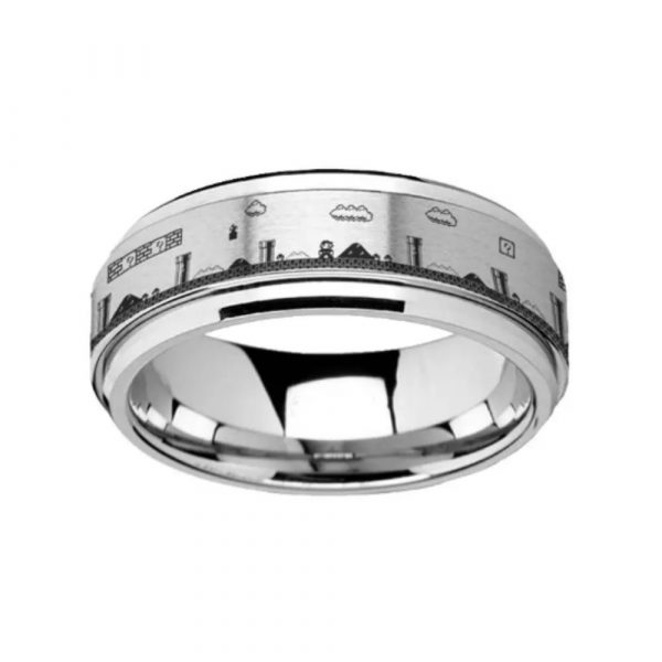 Spinning Super Mario Bros Silver Ring- Tungsten