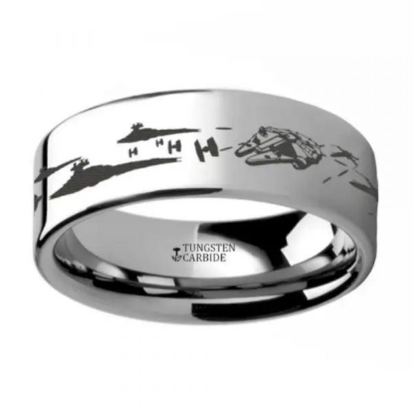 Star Wars A New Hope Space Battle Silver Ring- Tungsten