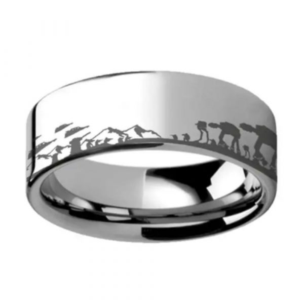 Star Wars Empire Strikes Back Hoth Battle Silver Ring - Tungsten