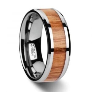 VERMILLION Men's Wedding Band with Red Oak Inlay - Tungsten