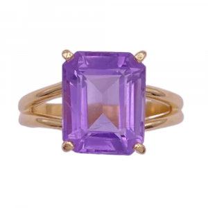 Vintage Amethyst Solitaire Ring Emerald Cut 3.15 Carat 14K Gold