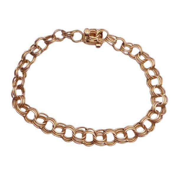 Vintage Triple Link Charm Bracelet 14K Gold