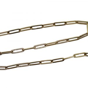 1 Carat Diamond Paperclip Link Chain Yellow Gold Close