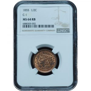 1855 Braided Hair Half Cent MS64RB NGC