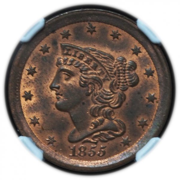 1855 Braided Hair Half Cent MS64RB NGC