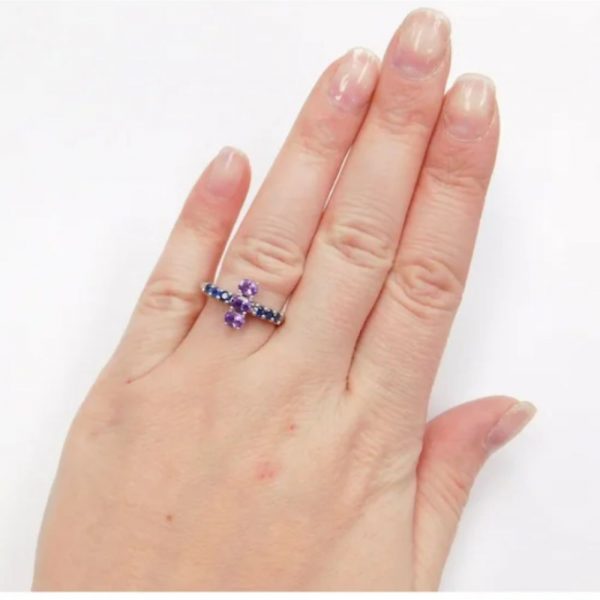 .67 ctw Sapphire and Amethyst Ring 14k White Gold hand comparison