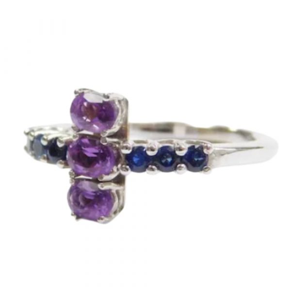 .67 ctw Sapphire and Amethyst Ring 14k White Gold side