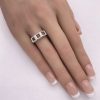 Andalusite Three-Stone Band Ring .90 Carat 14K White Gold Deco Inspired Design, Color Change hand comparison