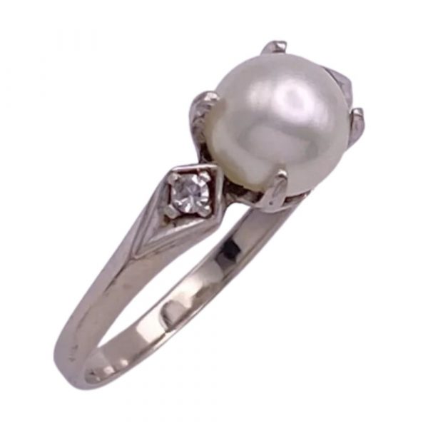 Cultured Pearl and Diamond 14K White Gold 6.5 MM side