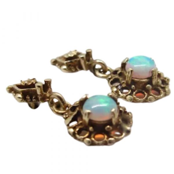 Fancy Opal Dangles Earrings, 14k Yellow Gold with Post side