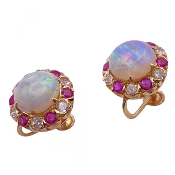 GORGEOUS Opal Ruby and Diamond Screw Back Earrings 5.92 Carats TGW 14K Gold side