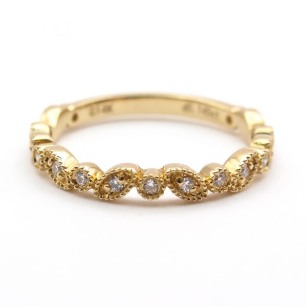 Leaf Pattern Diamond Stack Band Yellow Gold