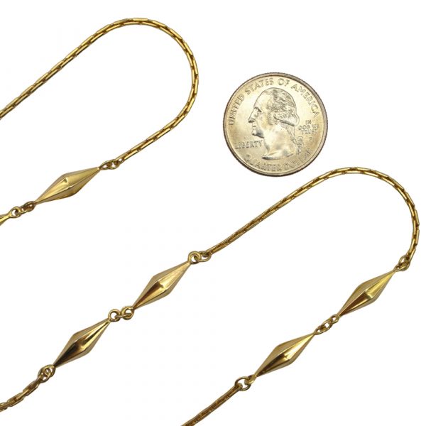 Long Geometric Layering Chain Link Station Necklace 14K Yellow Gold ~ 27" ~ 16.1 Grams Coin Size Comparison