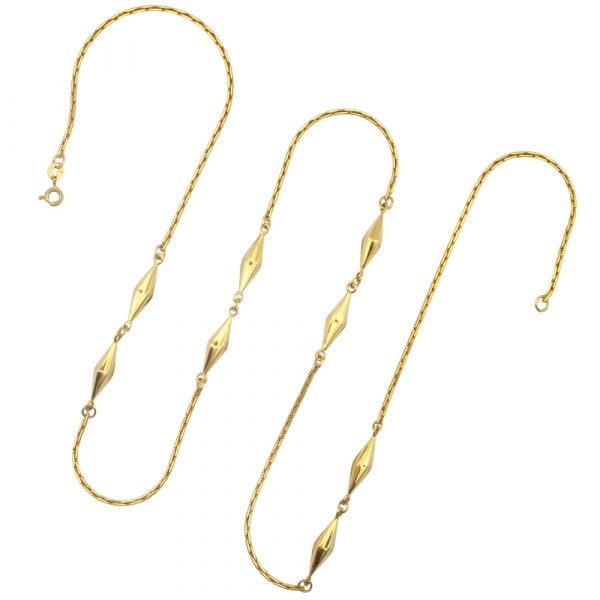 Long Geometric Layering Chain Link Station Necklace 14K Yellow Gold ~ 27" ~ 16.1 Grams Overall