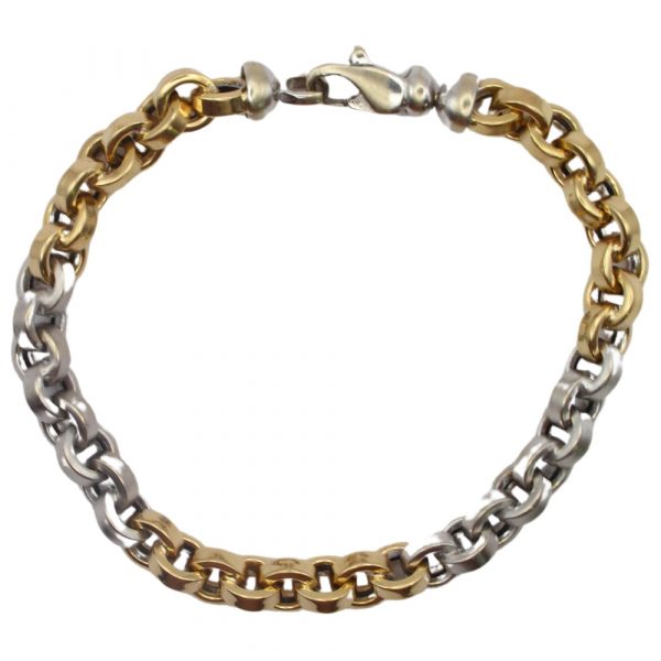 Matte & Shiny Finished Rolo Chain Link Bracelet 14K Yellow & White Gold ~ 8" ~ 15.1 Grams Overall