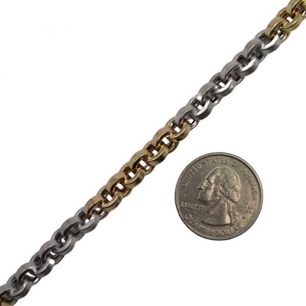 Matte & Shiny Finished Rolo Chain Link Bracelet 14K Yellow & White Gold ~ 8" ~ 15.1 Grams Coin Size Comparison