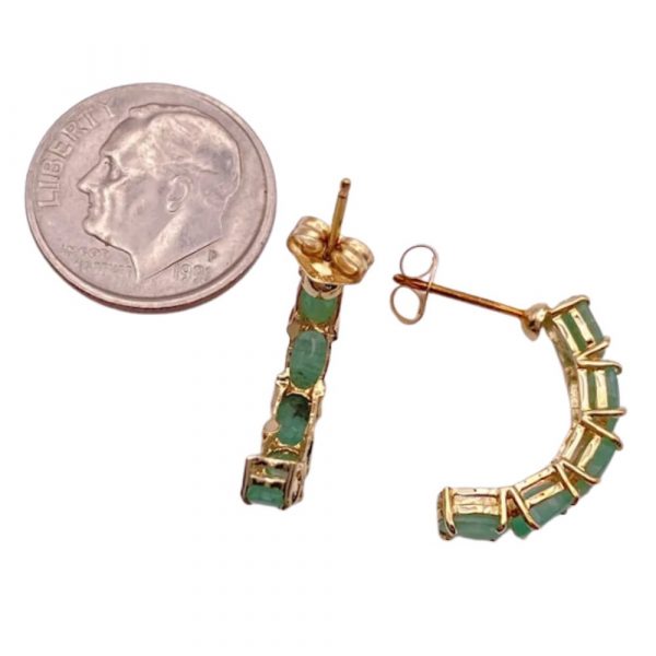 Natural Emerald Half Hoop Earrings 2.50 Carats TW 14K Gold back and size comparison