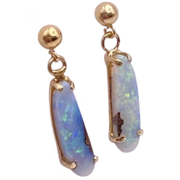 Natural Opal Vintage Dangle Earrings 14K Gold side