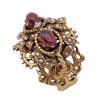 Opulent Victorian Revival Ring Cabochon Garnet, Seed Pearl and Diamond 14K Gold side