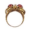 Opulent Victorian Revival Ring Cabochon Garnet, Seed Pearl and Diamond 14K Gold top view