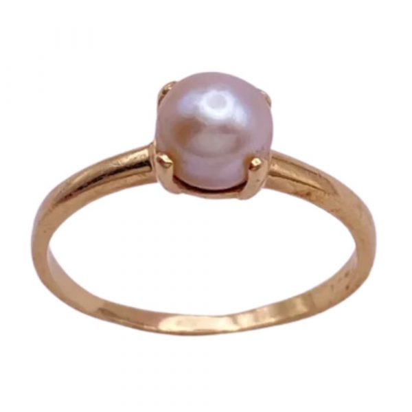 Petite Vintage Cultured Pearl Solitaire Ring 14K Gold 6 MM bottom angle