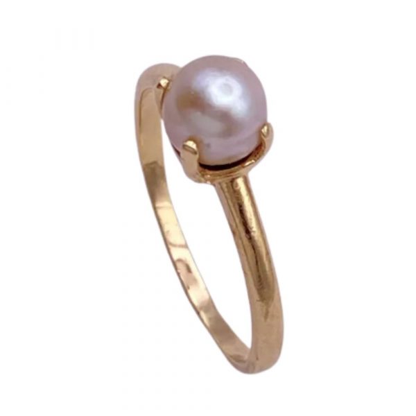 Petite Vintage Cultured Pearl Solitaire Ring 14K Gold 6 MM side view