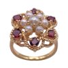 Romantic Flower Design Cultured Pearl and Garnet Ring 14K Gold angle