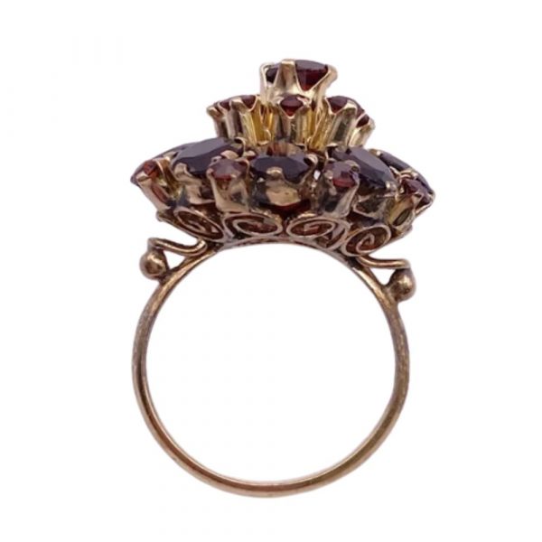 Siam Garnet Cluster Vintage Ring 14K Gold 7.53 Carats TW top view