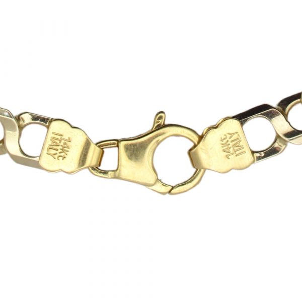 Solid Fancy Infinity Chain Link Bracelet Two-Tone 14K Yellow Gold Clasp