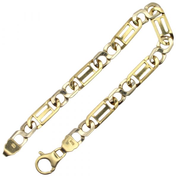 Solid Fancy Infinity Chain Link Bracelet Two-Tone 14K Yellow Gold Links