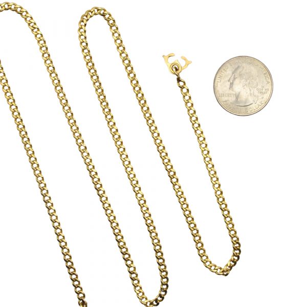 Solid Flat Curb / Cuban Chain Link Necklace 18K Yellow Gold ~ 25" ~ 22.9 Grams Coin Size Comparison