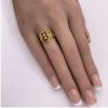 Victorian Revival Ring 18K Gold Seed Pearl and Black Enamel hand comparison