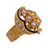 Victorian Revival Ring 18K Gold Seed Pearl and Black Enamel side 1