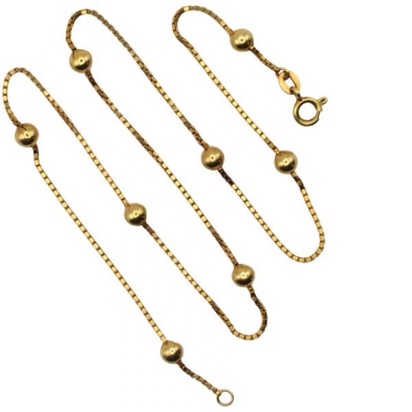 Vintage Ball / Bead Stationed Box Link Chain Necklace 18K Yellow Gold Overall