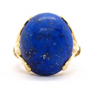 Vintage Retro Lapis Solitaire Ring Yellow Gold